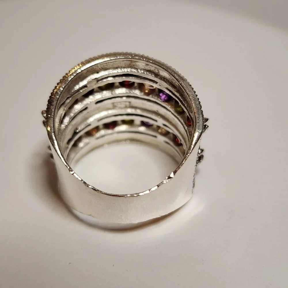 Vintage Silver Multi-gemstone Marcasite Ring